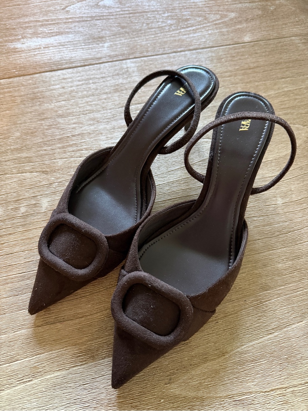 Zara Brown Suede Pointed Toe Slingback Heels Size 40